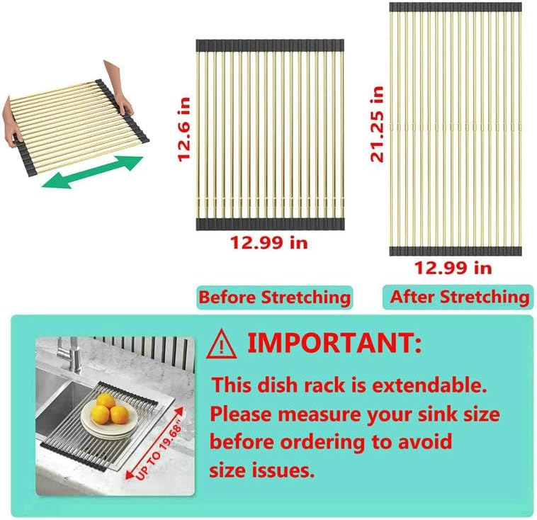 Large Telescopic Draining Rack, Non-Slip Silicone Rolling Dish Drainer Roll