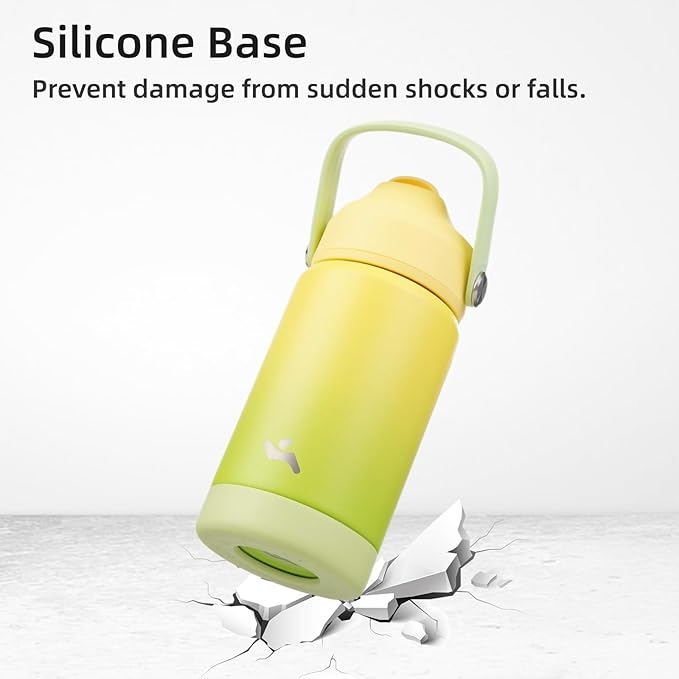 Insulated Water Bottle with Straw Lid,12 oz Stainless Steel Vacuum Metal Bottle with Silicone Handle,Lime