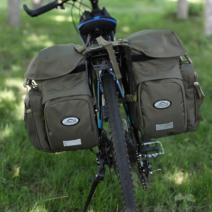 Dreamoon 50L Bike Panniers, Waterproof Bicycle Commuting Bag Saddle Bags with Rain Cover, Bike Rear Seat Bag Carrier with Reflective Trim, Cycling Organizer for Width Less Than 6.3 inches Rack (Green)