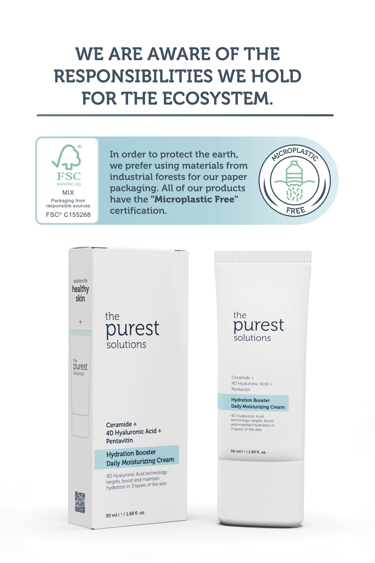 The Purest Solutions Hydration Booster Daily Moisturizing Cream - Ceramide & Hyaluronic Acid Cream for Dry Skin