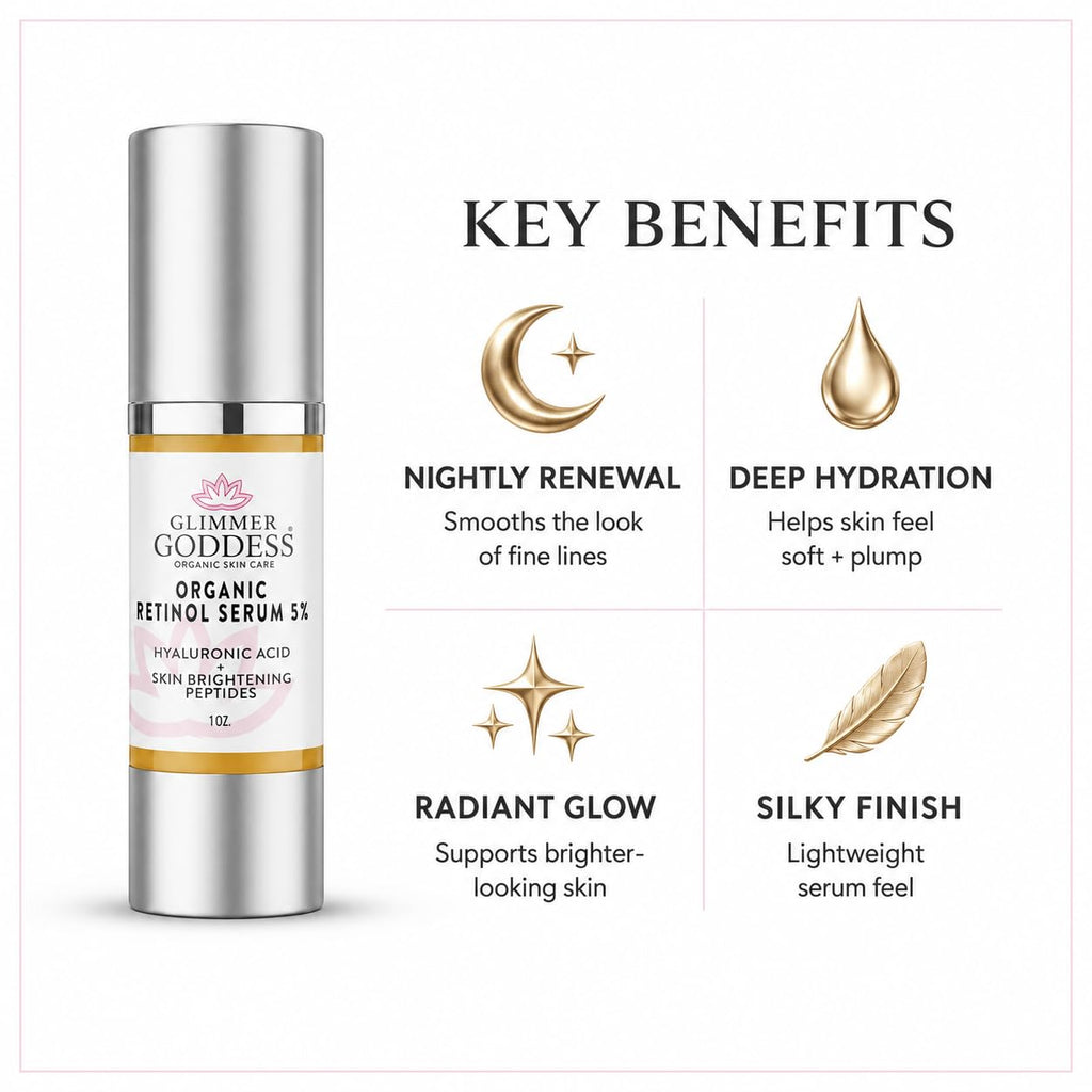 Glimmer Goddess Organic Retinol Serum 5% with Hyaluronic Acid & Squalane 1 oz (SEASONAL)