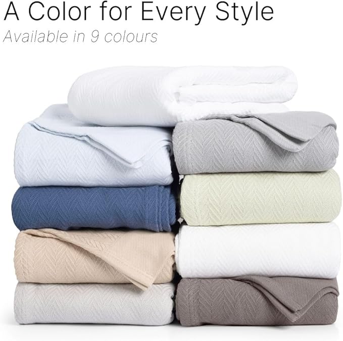 100% Cotton Herringbone Weave Blankets, 90"X90" Queen, Throw Blanket for Bed,All Season Cotton Blanket, Cozy Blanket,Throws Bed Blanket,Throw Blanket for Couch,Modern Home Decor -Light Grey