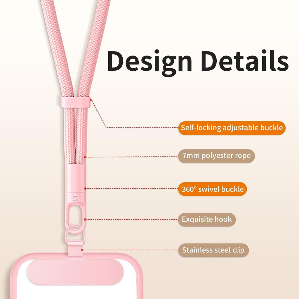 saxsion Lanyard for Phone, Self-Locking Phone Wrist Strap with 0.4mm Ultra-Thin Clip & 360° Hook, Anti-Drop Strap (Pink)