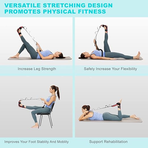 Foot and Calf Stretcher-Stretching Strap For Plantar Fasciitis, Heel Spurs, Foot Drop, Achilles Tendonitis & Hamstring. Yoga Foot & Leg Stretch Strap. (Red)