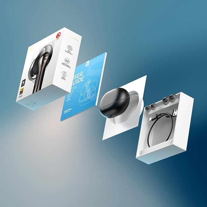 SoundPEATS Air5 Pro Adaptive Hybrid Noise Cancelling Wireless Earbuds, Qualcomm Snapdragon Sound, aptX™ Lossless, LDAC LE Hi-Res Audio, 6 Mics AI CVC 8.0 Call, 37H Playtime, IPX5 Waterproof, BT 5.4