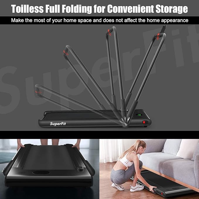 Goplus 2 in 1 Folding Treadmill, 2.25HP Under Desk Electric Superfit Treadmill, Installation-Free with APP Control, Remote Control, Bluetooth Speaker, LED Display, Walking for Home