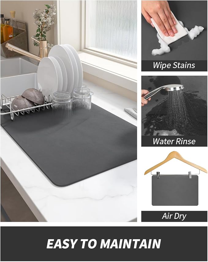 AMOAMI-Coffee Mat Hide Stain Rubber Backed Absorbent Dish Drying Mat for Kitchen Counter-Coffee Bar Accessories Fit Under Coffee Maker Coffee Machine Coffee Pot Espresso Machine Dish Rack
