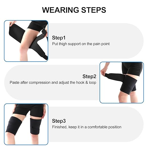 supregear Thigh Wraps Support, Adjustable Compression Neoprene Thigh Sleeve Hamstring Quad Wrap Upper Leg Brace for Women Men Pulled Groin Muscle, Quadriceps, Black + Blue, XL