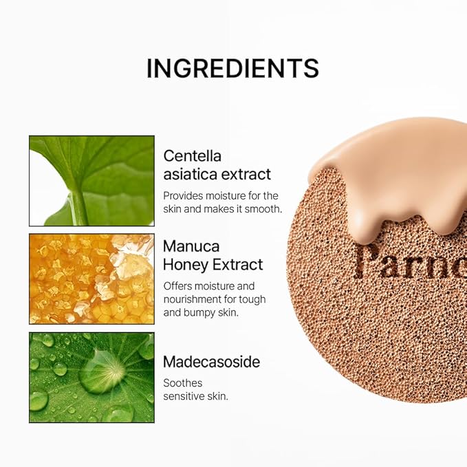 Parnell Cicamanu Serum Cushion 57N Deep Amber 0.52 fl oz | Hydrating Serum Foundation for Soothing, Pore Blurring & Radiant Glass Skin | Lightweight Korean Cushion for Sensitive Skin | K-Beauty
