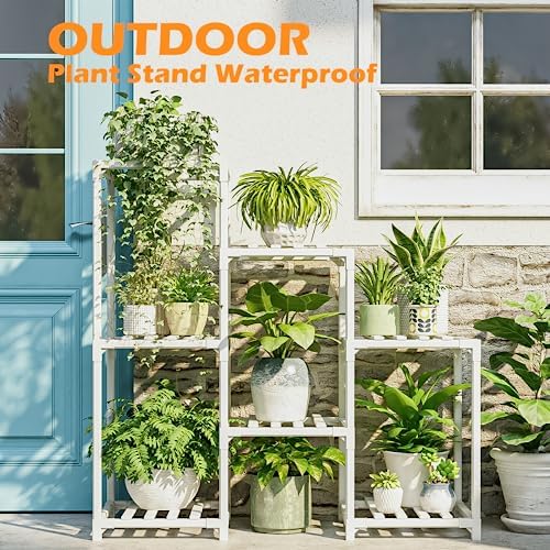 Bamworld Indoor Plant Stand Outdoor White Shelf Bamboo Plant Table