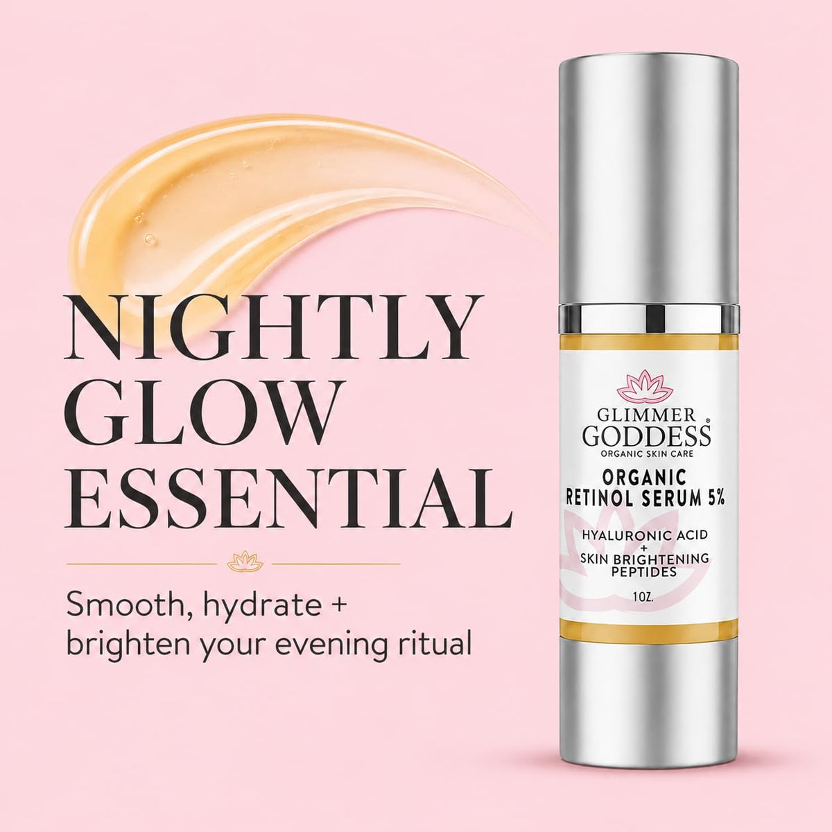 Glimmer Goddess Organic Retinol Serum 5% with Hyaluronic Acid & Squalane 1 oz (SEASONAL)