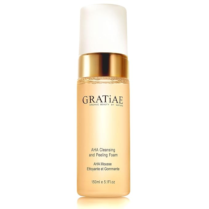 Gratiae organics, AHA Cleansing and Peeling Foam face wash, non-drying facial cleanser for sensitive, acne & allergy prone and all Skin Types, facial cleanser. 5.1 Fl. Oz