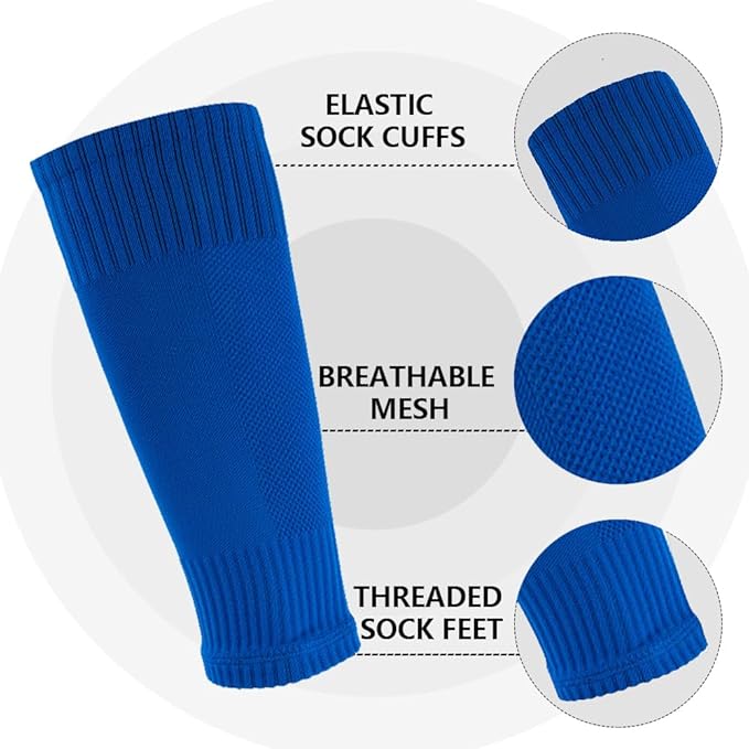 3 Pairs Mens Grip Soccer Socks, 3 Pairs Shin Sleeves with 1 Pack Shin Guards and 4 Shin Straps, Soccer Football Game Set 11 Pcs