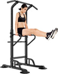 SogesHome Power Tower Pull Up Bar and Dip Stand,10 Adjustable Height Assistive Trainer Dip Station,Multi-Function Strength Training Fitness Workout Station for Home Gym Fitness Equipment (Black)
