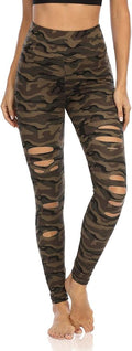 DIBAOLONG Womens High Waist Yoga Pants Cutout Ripped Tummy Control Workout Running Yoga Skinny Leggings