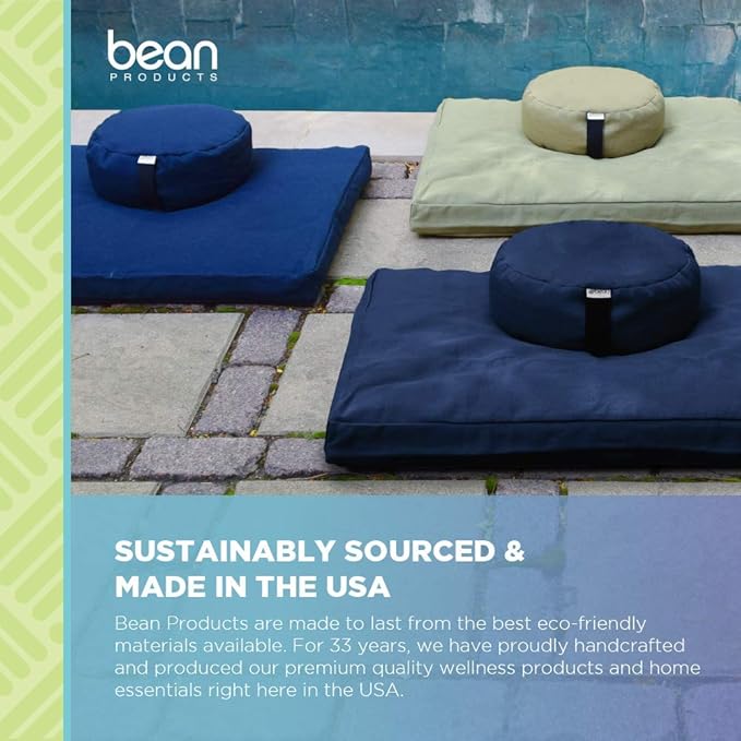 Bean Products Zafu Meditation Pillows for Sitting on Floor, Yoga Cushion, Cotton/Buckwheat Fill Yoga Pillow, Zafu Meditation Cushion, Zen Kneeling Prayer Pad- Made in USA - 14"x18" Oval - Natural