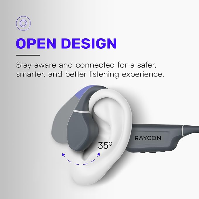Raycon Bone Conduction Headphones, Open-Ear Bluetooth Sports Earbuds with Mic, IP68 Water Resistant Headset for Workout and Running, 13hr Playtime, Purple
