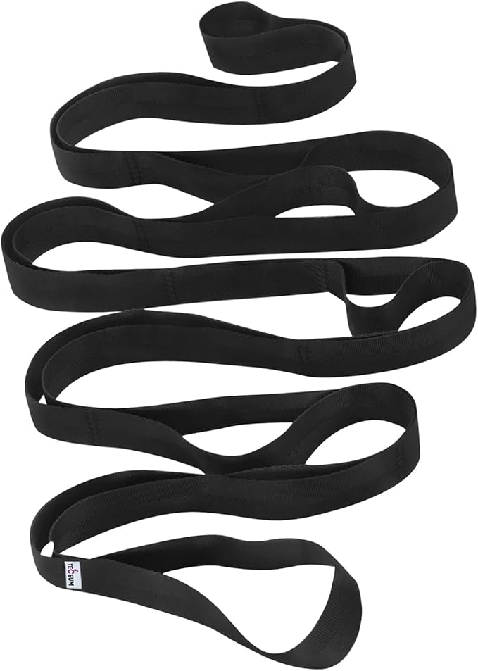 TECEUM Stretching Strap for Yoga & Physical Therapy – 10 Loops – Non-Elastic Leg Stretch Straps for Stretching, Exercising, Pilates, Post-Injury Rehabilitation for All Levels – Men & Women