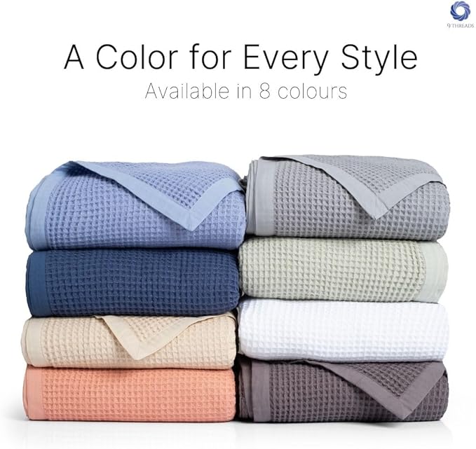 GOTS Certified Organic Cotton Waffle Weave Cozy Throw Blanket for Twin Bed & Couch - 66"X90", Modern Home Decor - Powder Blue