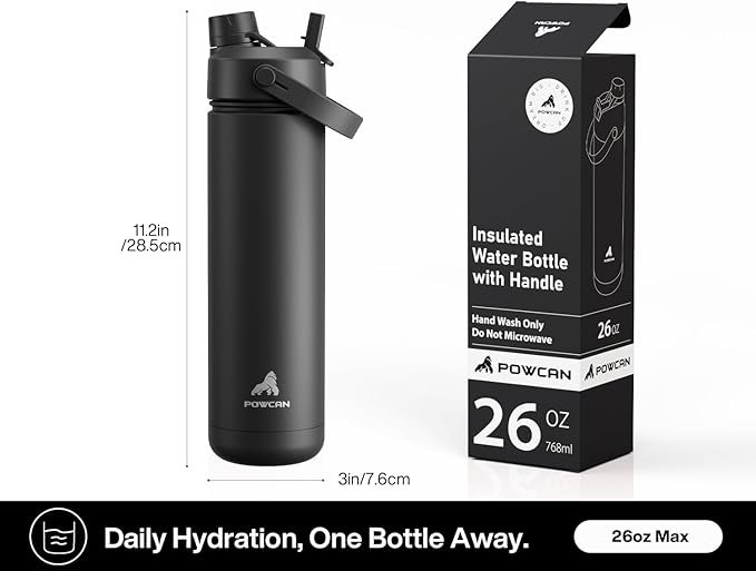 26 oz Insulated Water Bottle with 2-in-1 Straw and Spout Lid, Glow-in-the-Dark, 24H Cold, Leakproof, Fits in Car Cup Holder, Stainless Steel for Sports, Travel, and School (Twinkling Galaxy)