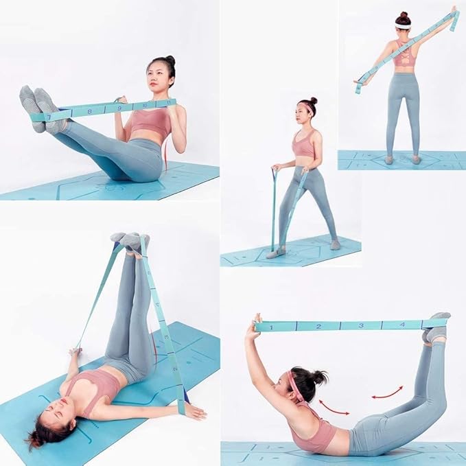 Elastic Stretching Strap with 11 Loops, Multi-Loop Yoga Stretching Strap Elastic Exercise Band, Improve Flexibility Arm Leg Stretching Strap Home Gym Equipment for Physical Therapy Pilates Gymnastics