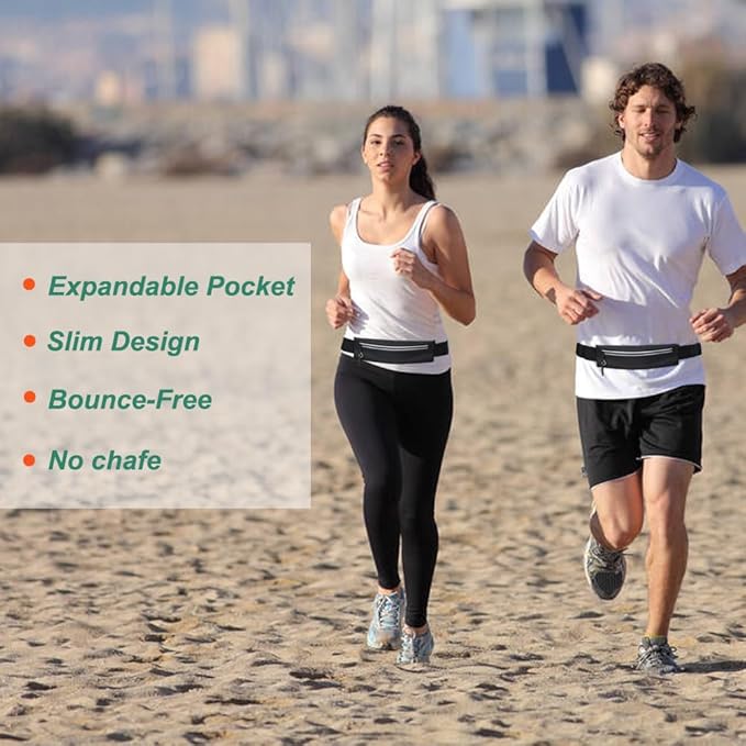 Slim Running Belt Fanny Pack for Men Women, Running Phone Holder Runners Pouch Waist Pack for Workout, Money Belt, Running Gear Accessories [Fits ALL Phones]
