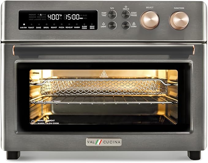 Infrared Heating Air Fryer Toaster Oven, Extra Large Countertop Convection Oven 10-in-1 Combo, 6-Slice Toast, Enamel Baking Pan Easy Clean with Recipe Book, Black Matte Stainless Steel