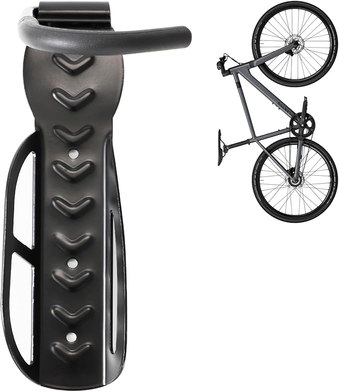 Vertical Bike Rack Wall Mount for Garage–Heavy-Duty Steel Bicycle Hook for Indoor Storage, Space-Saving Holder for Road, Mountain & Hybrid Bikes, Fits Tires Up to 2.6" Wide (1 Pack)