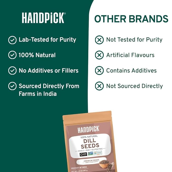 HANDPICK Dill Seeds (397g/14oz) Non GMO, Gluten Free, 100% Raw, Sourced from India, For Cooking, Drinks, Packed in Resealable Ziplock Pouch | For Pickling
