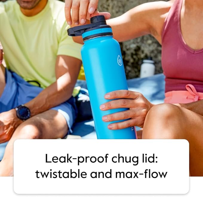 Thermoflask Insulated Water Bottle with Spout Lid, 40oz, 2 Pack (Teal/Graphite)