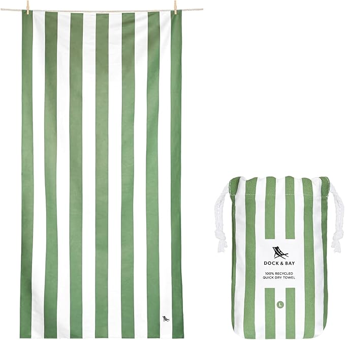 Dock & Bay Beach Towel - Quick Dry, Sand Free - Compact, Lightweight - 100% Recycled - Includes Bag - Cabana - Cayman Khaki - Large (160x90cm, 63x35)