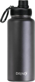 DRINCO Stainless Steel Water Bottle Spout Lid Vacuum Insulated Double Wall Water Bottle Wide Mouth (40oz 32oz 22oz 18oz 14oz) Leak Proof Keep Cold Sport Camping Hiking (32 oz, 32oz Black)