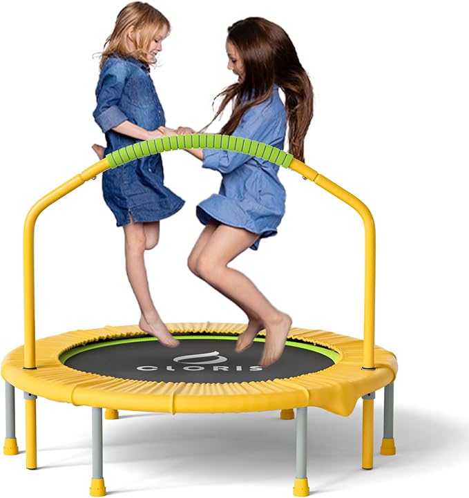 CLORIS 38in/48in Folding Trampoline - Max Load 220lbs / 450lbs Mini Trampoline Rebounder Trampoline for Adults with Adjustable Foam Handle, with safty Padded Cover Best Gift for Kids/Adult