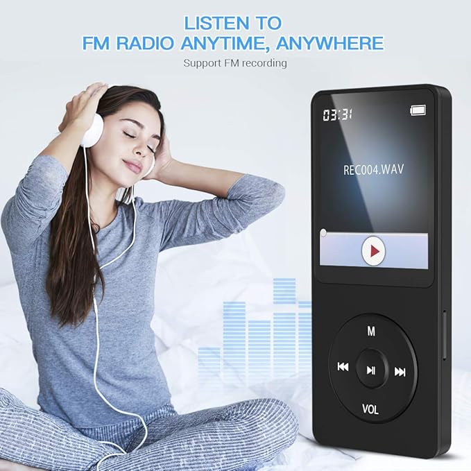 AGPTEK A02S 16GB MP3 Player, 70 Hours Playback Lossless Sound Music Player, Supports up to 128GB, Black