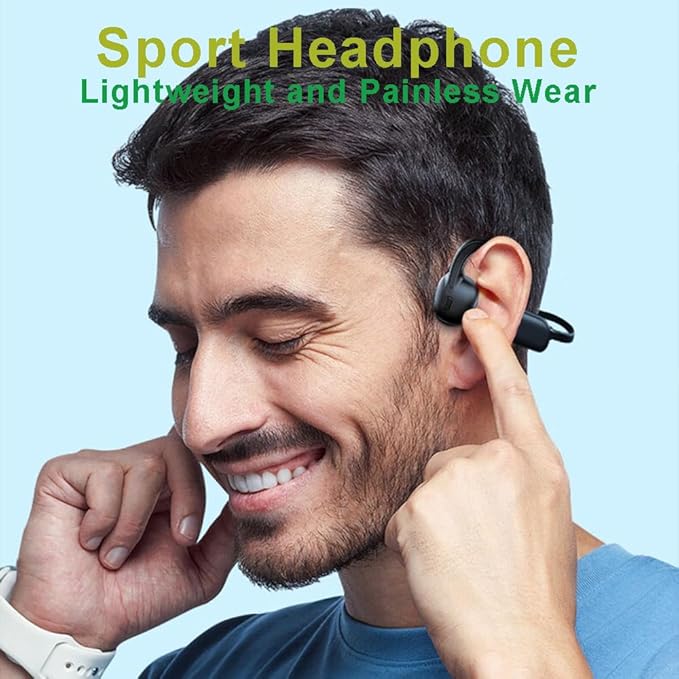 IHAO Swimming Headphones True Bone Conduction Open Ear Headset MP3 Player Built-in 32G Memory IP68 Underwater Waterproof Stereo Bluetooth Earphone for Driving Bicycling Running Skiing-Black