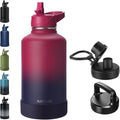 64oz Insulated Water Bottle with Straw, Half Gallon Stainless Steel Vacuum Water Jug, Large Thermal Water Bottle Flask with Leakproof 3 Lids for Travel, Camping, Gym Sports Dark Rainbow