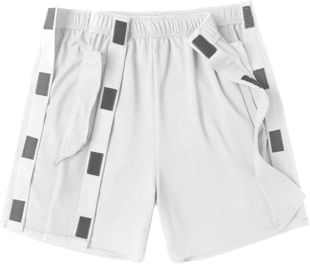Deyeek Unisex Tear Away Shorts Snap On Athletic Cotton Shorts Post Knee Surgery Recovery Hip Replacement Pants with Pockets