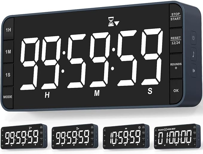 7.8'' Extra Large LED Kitchen Timer: 99H Countdown Countup with 3 Brightness, 5 Alarms & 4 Volume Levels, Magnetic Rechargeable Timer for Cooking, Classroom, Home Gym