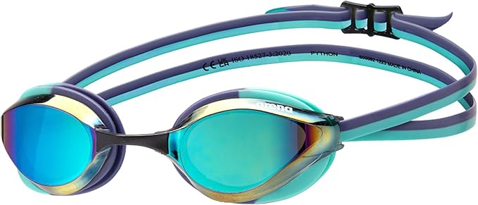 ARENA Unisex Python Racing Swim Goggles for Men and Women Anti-Fog No Leak Max Comfort Dual Strap, Mirror/Non-Mirror Lens