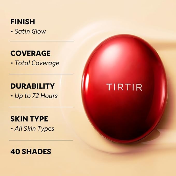 TIRTIR Mask Fit Red Cushion Foundation | Full coverage, Weightless, Skin fit, Satin Glow Finish, Korean Makeup, beauty, Tattoo cover up, Buildable (#55N Espresso, 0.63 Fl Oz)
