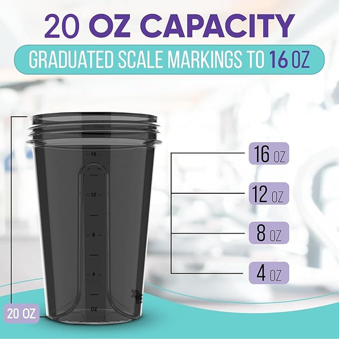 '-2 Pack- 20 oz Bottles for Protein Mixes - 2x Wire Whisk | Leak Proof Shaker Cups for Protein Shakes and Pre Workout | Protein Shaker Bottle Pack | Protein Mixer Cup (Black Set)