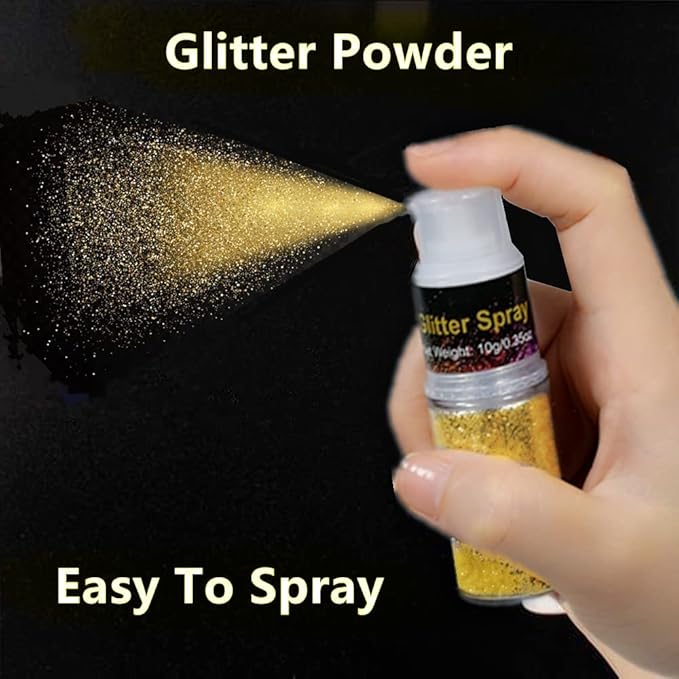 Go Ho Hair and Body Glitter Spray,Gold Glitter Spray Dry Powder Makeup for Clothes,Festival Loose Sparkle Powder,Holographic Ultra Fine Resin Glitters for Crafts,10g