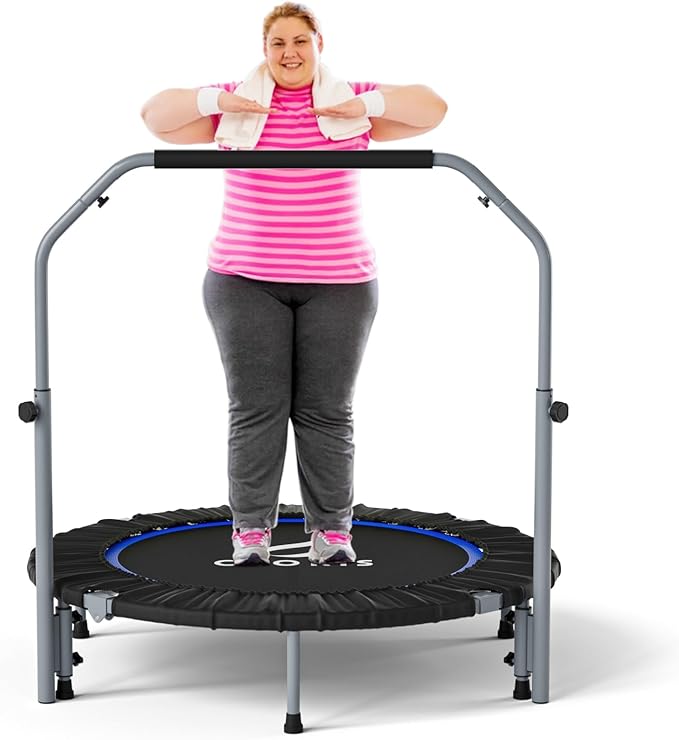CLORIS 40in Folding Trampoline Mini Trampoline Rebounder Trampoline for Adults Fitness Trampoline with Adjustable Foam Handle, with safty Padded Cover Best Gift for Kids/Adult