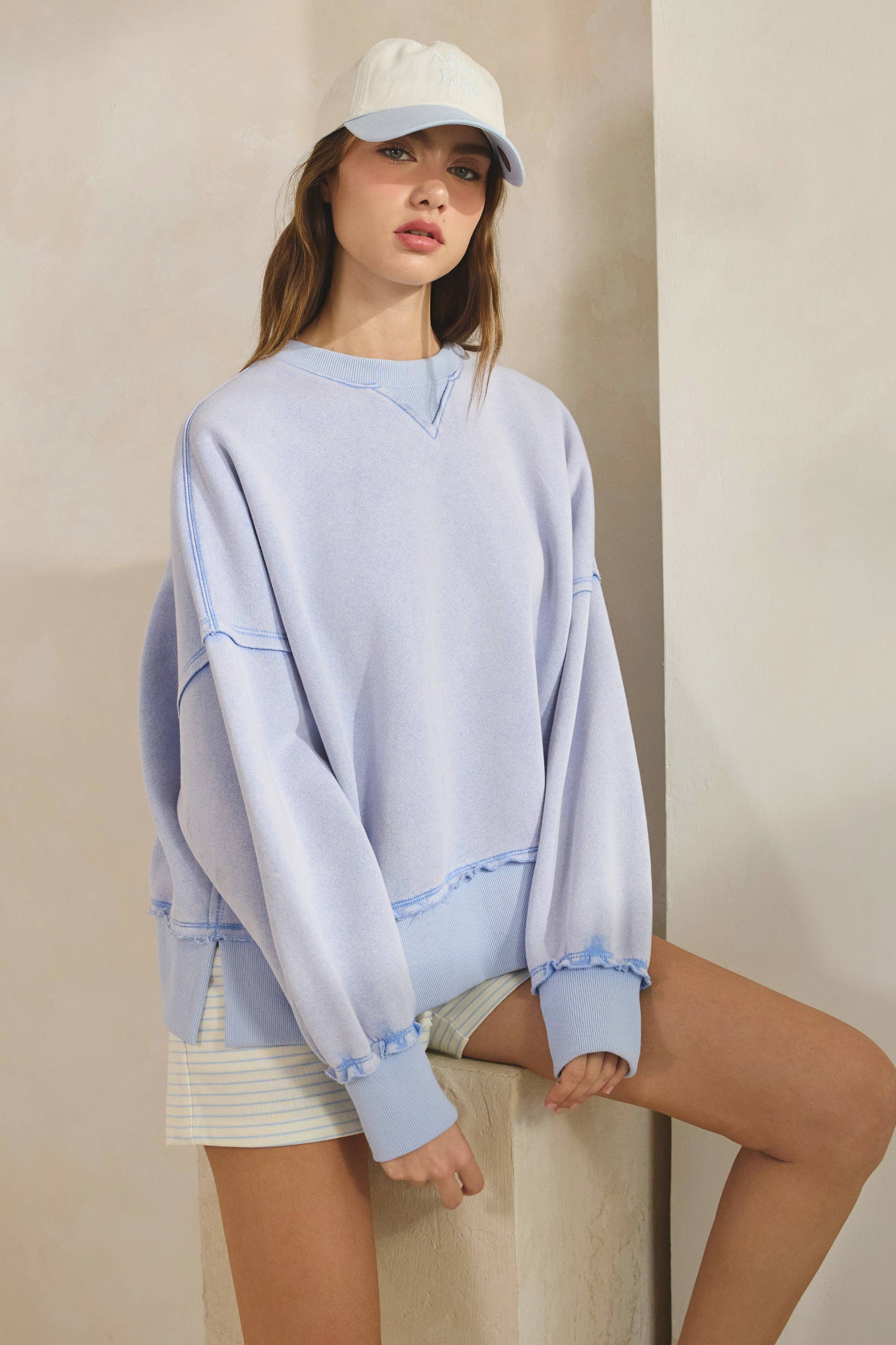 Hug Distressed Washed Sweatshirt Pullover
