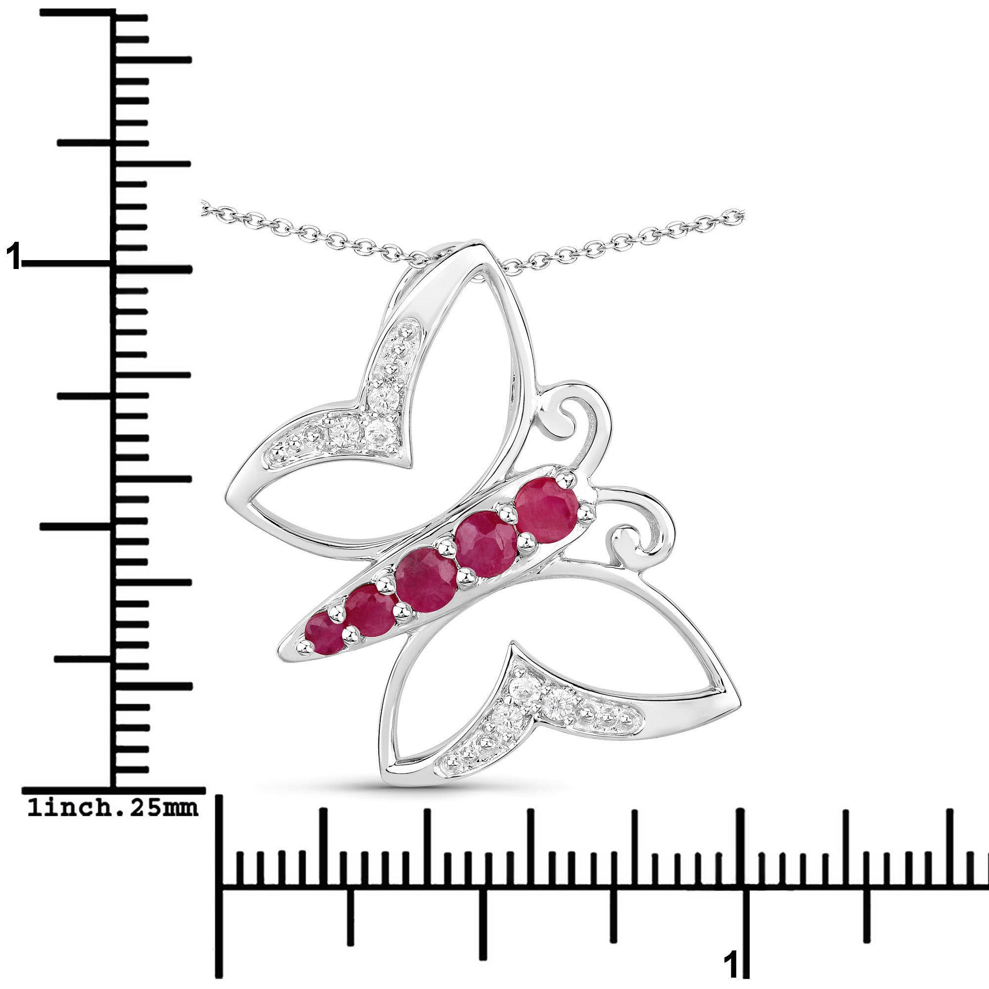 0.62 Carat Genuine Ruby and White Zircon .925 Sterling Silver Necklace