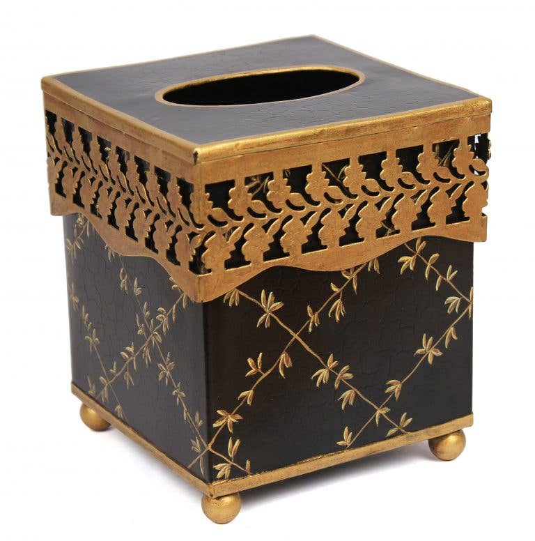 The Enchanted Home - Black PIERCED Gold LEAF TISSUE HOLDER