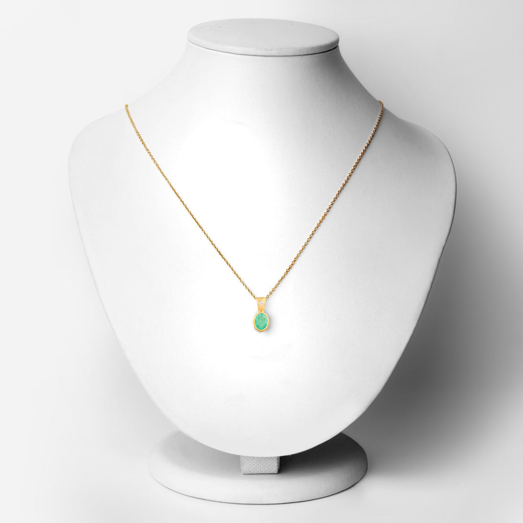 18K Yellow Gold Plated 0.67 Carat Genuine Emerald and White Topaz .925 Sterling Silver Pendant