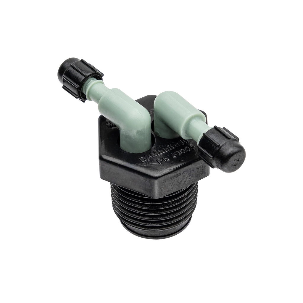 1/2" MPT x 1/4" Barb 2-Port Full Flow Drip Manifold 67035
