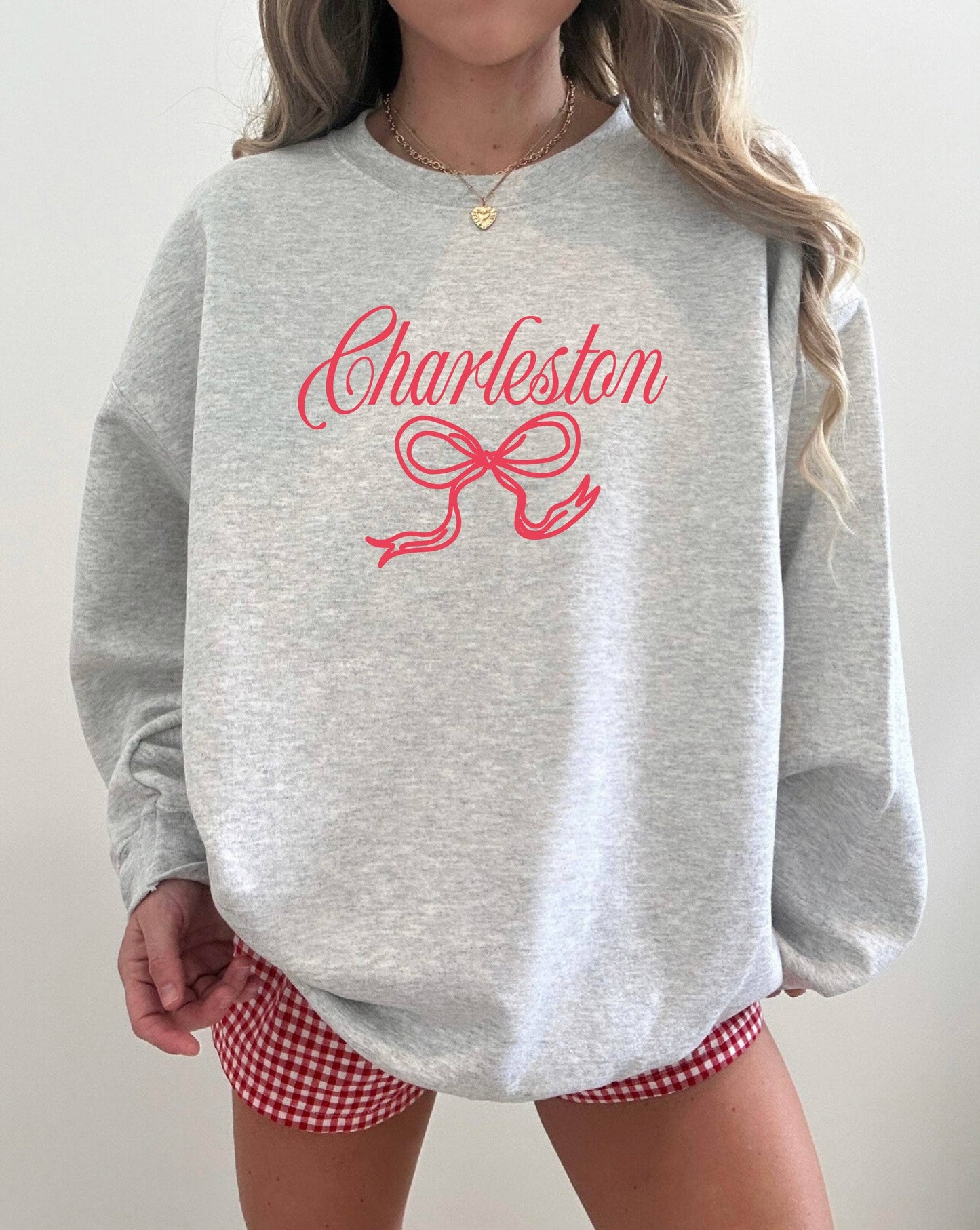 Bash - Bow Sweatshirt, Charleston Sweatshirt, Custom City Shirt: White / White Text / S