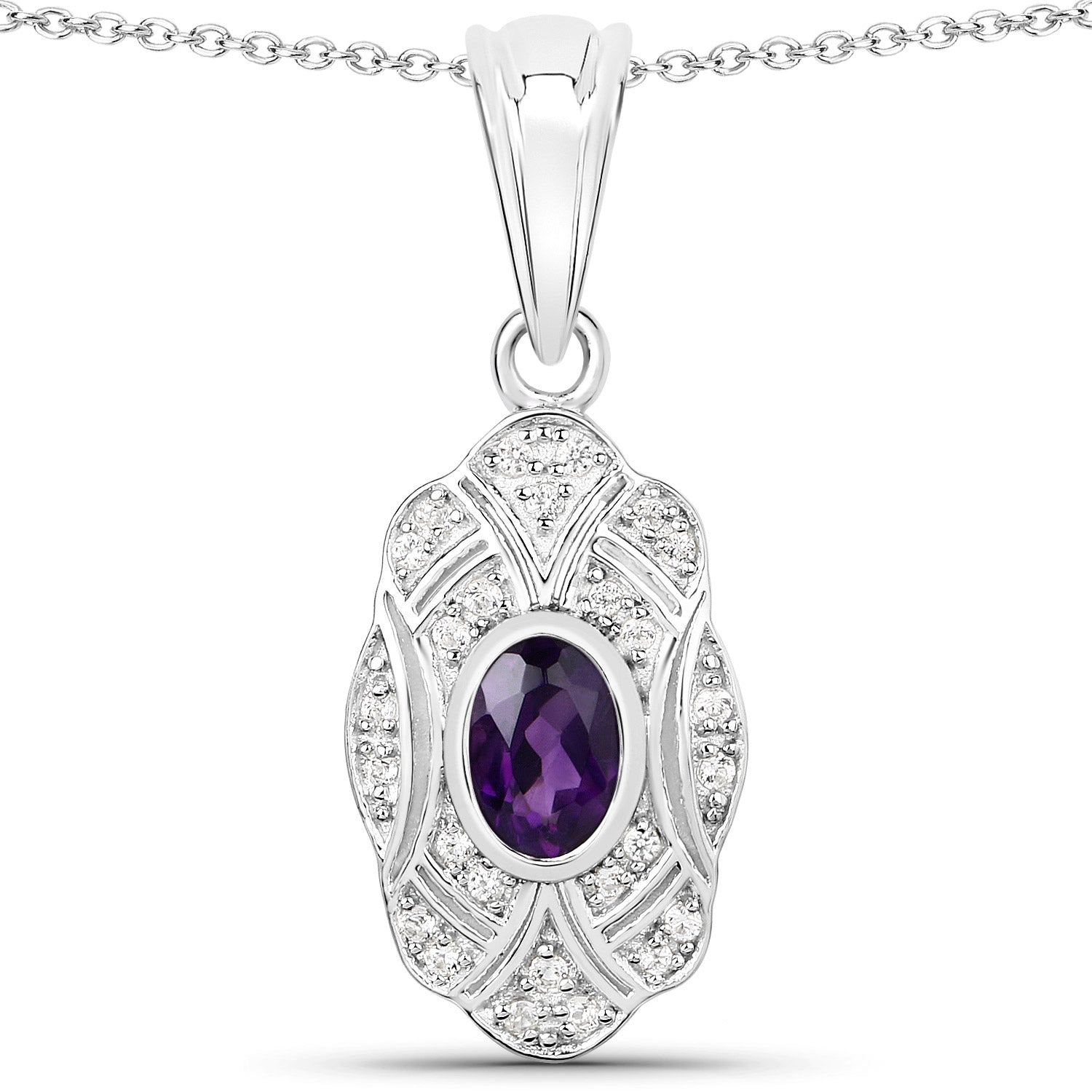 0.54 Carat Genuine Amethyst and White Topaz .925 Sterling Silver Pendant